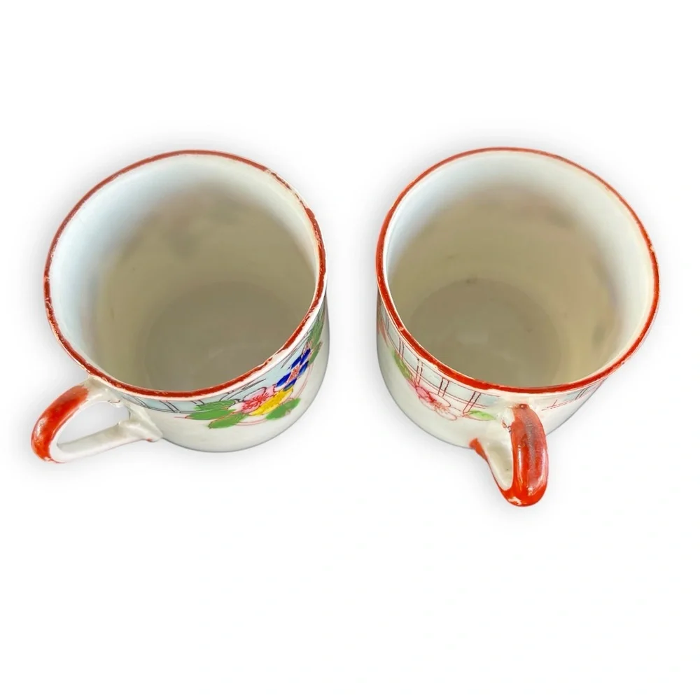Post War Floral Patterned Porcelain Demitasse Teacup Saucer 5pc. Set